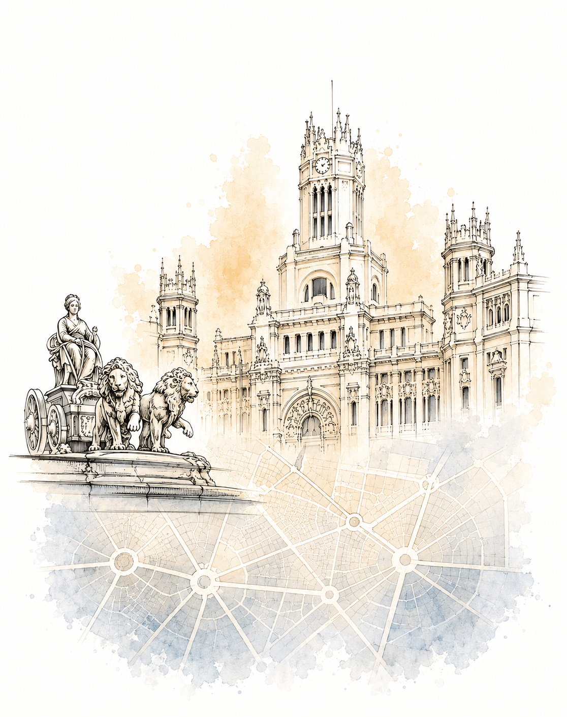 Urban Grids: Madrid Ayuntamiento by Antonio Palacios & Cibeles | 22x31”