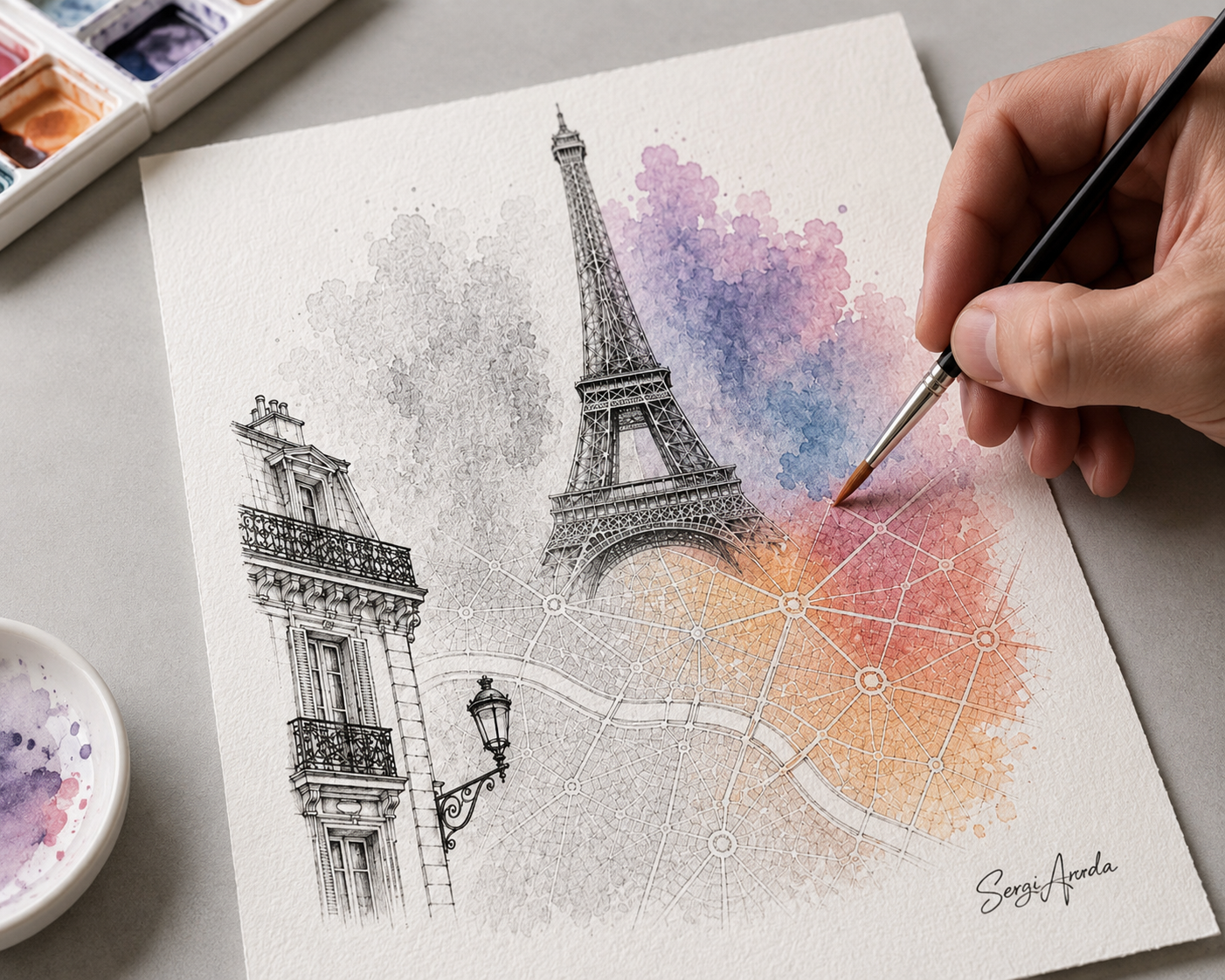 Urban Grids: Paris Eiffel Tower & Haussmann Architecture | 18x24”