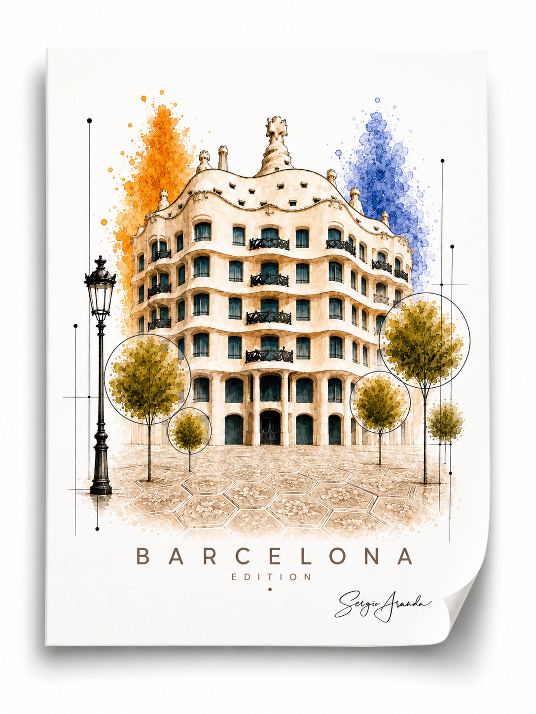 Original Barcelona Casa Mila La Pedrera Art | Hand-Pulled Fine Art Serigraph 56x78cm by Sergio Aranda