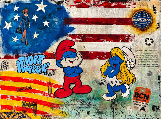 Smurf Happens! | Original 3D Pop Art on Wood | Sergio Aranda