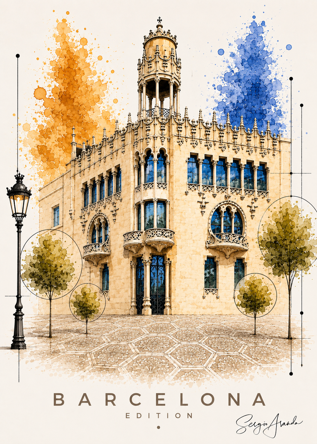 Original Barcelona Casa Lleo i Morera Art | Hand-Pulled Fine Art Serigraph 56x78cm by Sergio Aranda