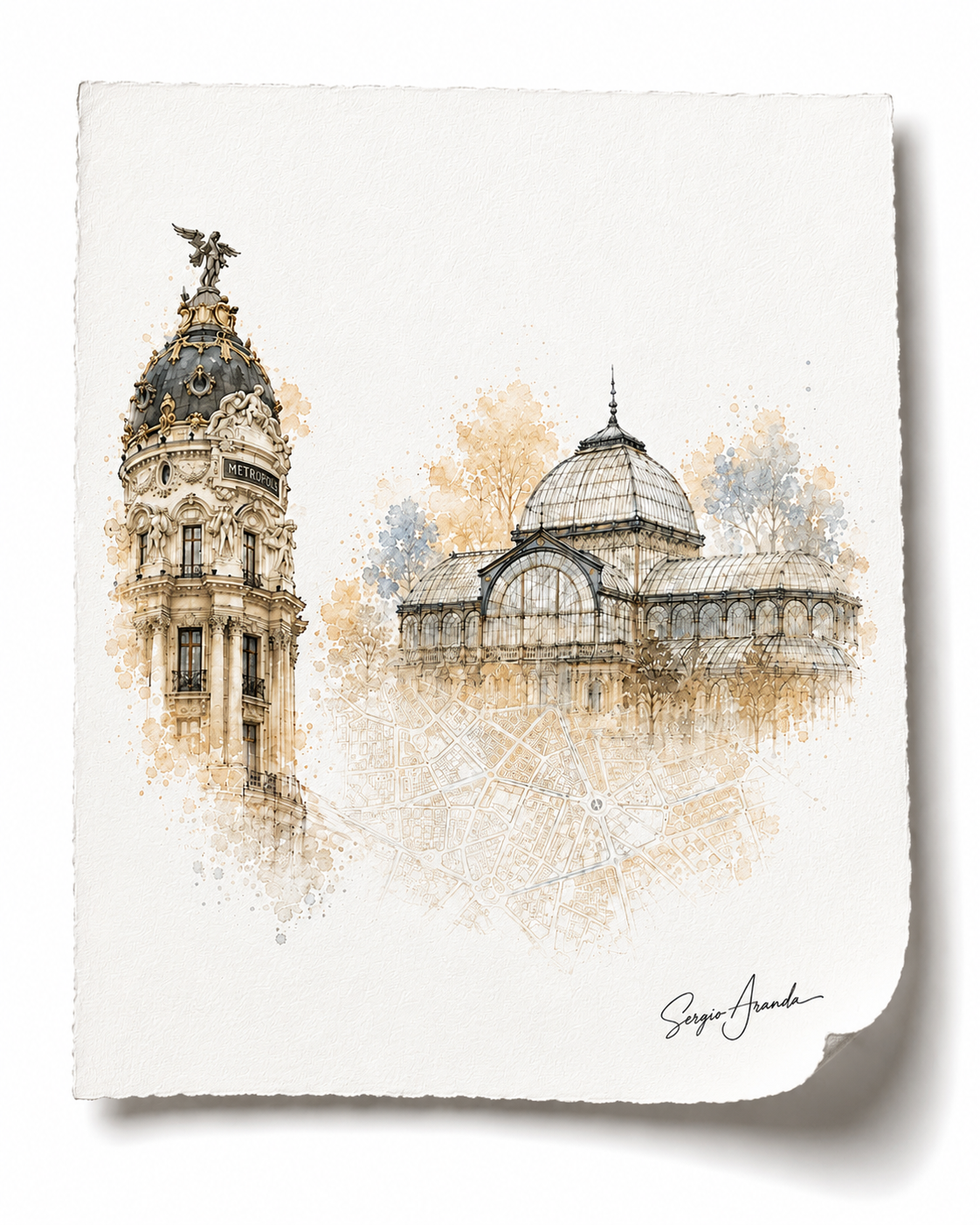 Madrid Metropolis Building & Crystal Palace Art | Urban Grids Collection | 18x24”