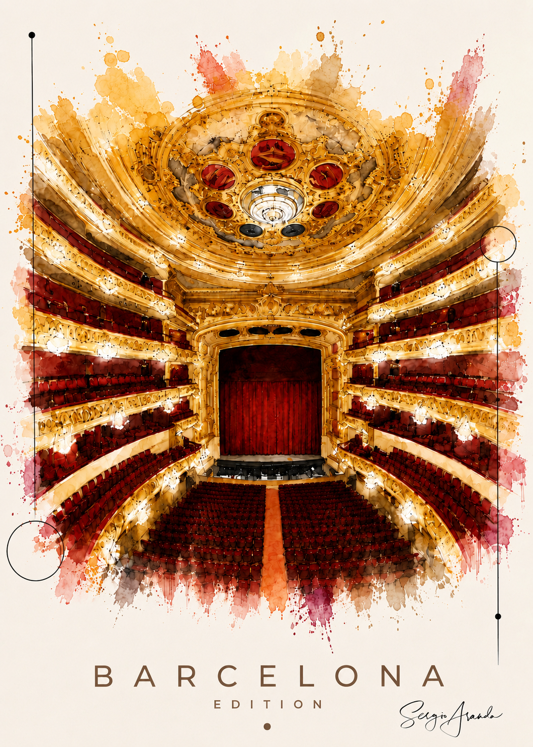 Original Barcelona Liceu Theater Art | Hand-Pulled Fine Art Serigraph 56x78cm by Sergio Aranda