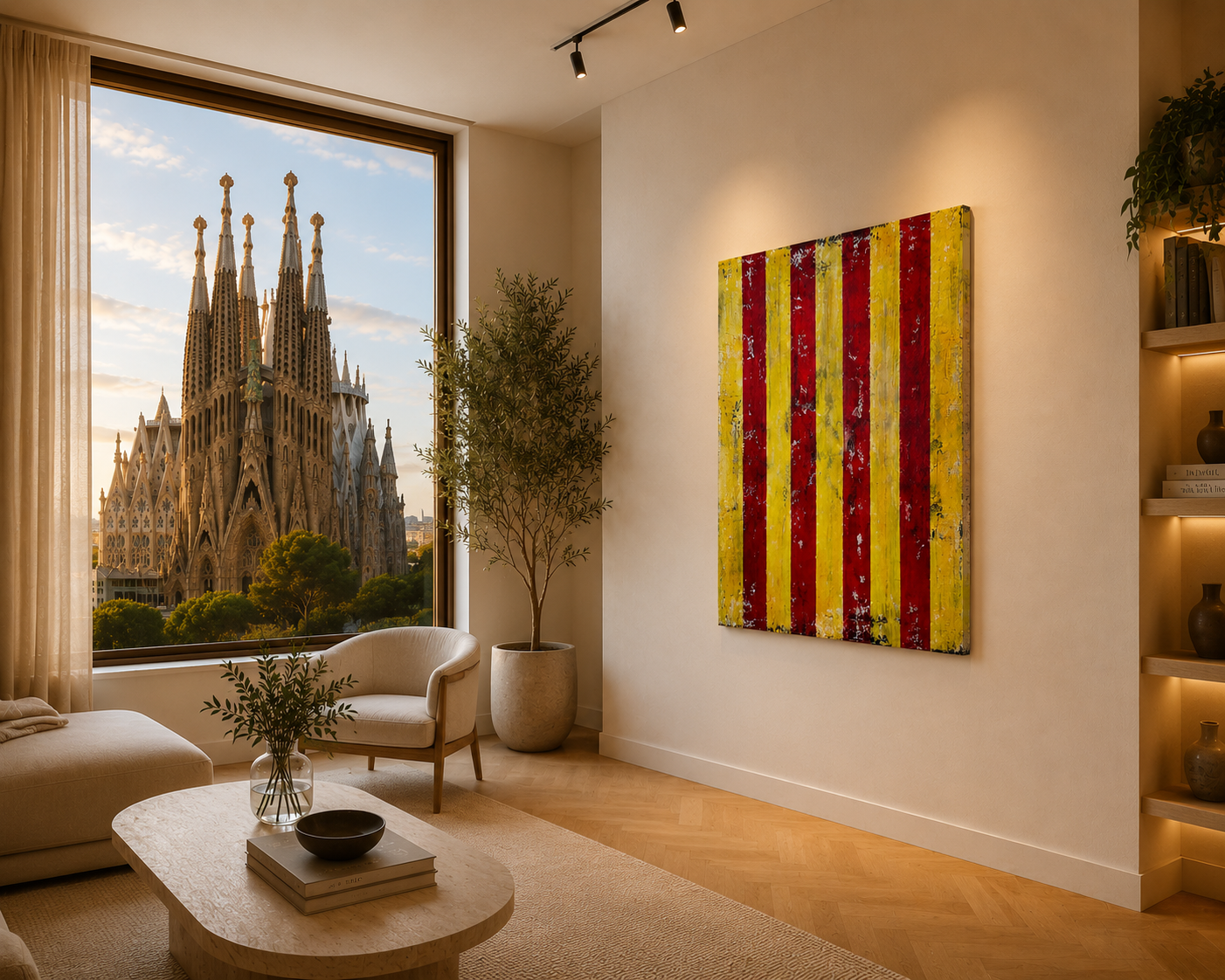 La Senyera Éternelle – Interprétation Contemporaine du Drapeau Catalan avec Texture et Effet Vieill | 39.4 x 31.5 Inches
