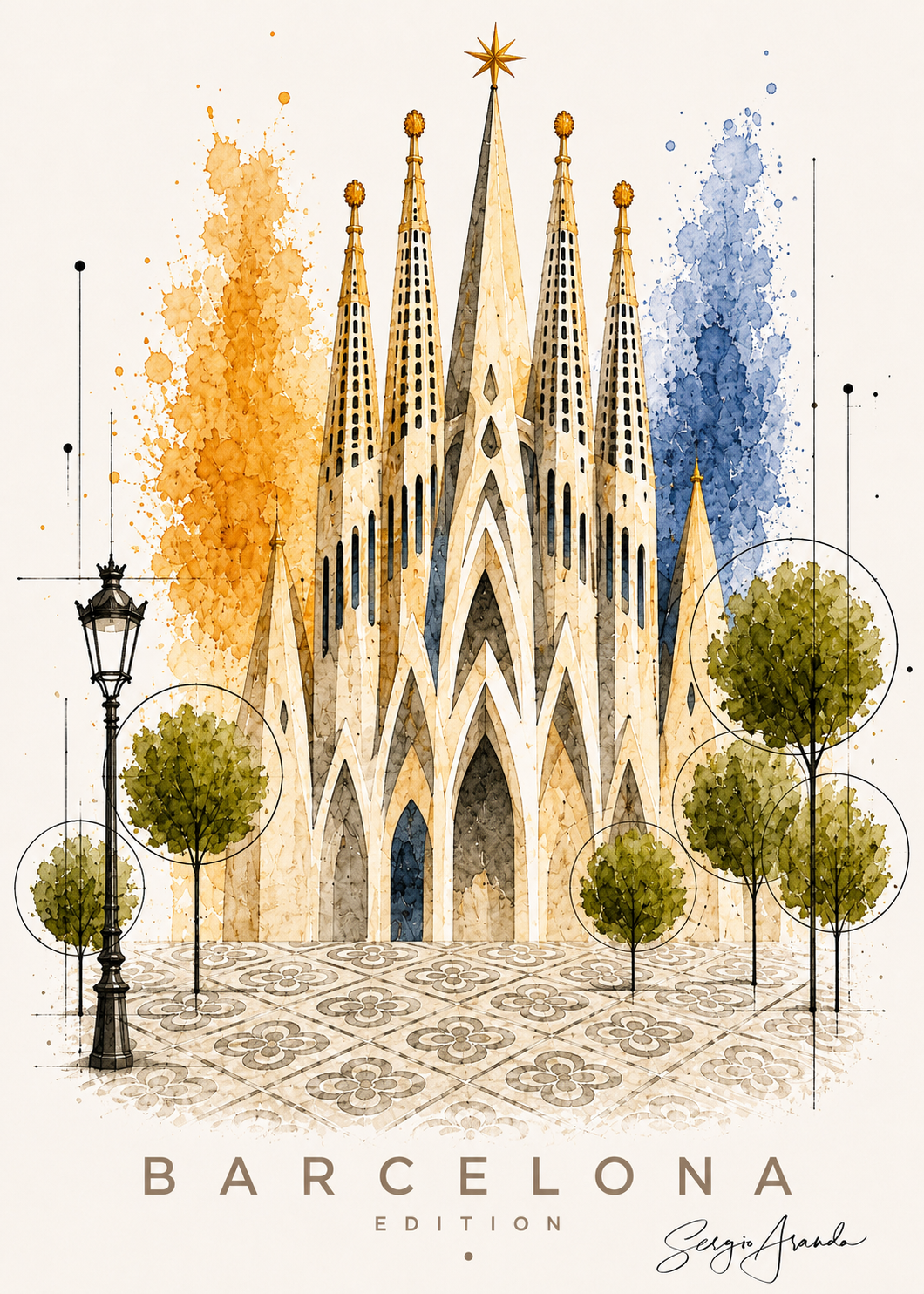 Original Barcelona Sagrada Familia Art | Hand-Pulled Fine Art Serigraph 56x78cm by Sergio Aranda