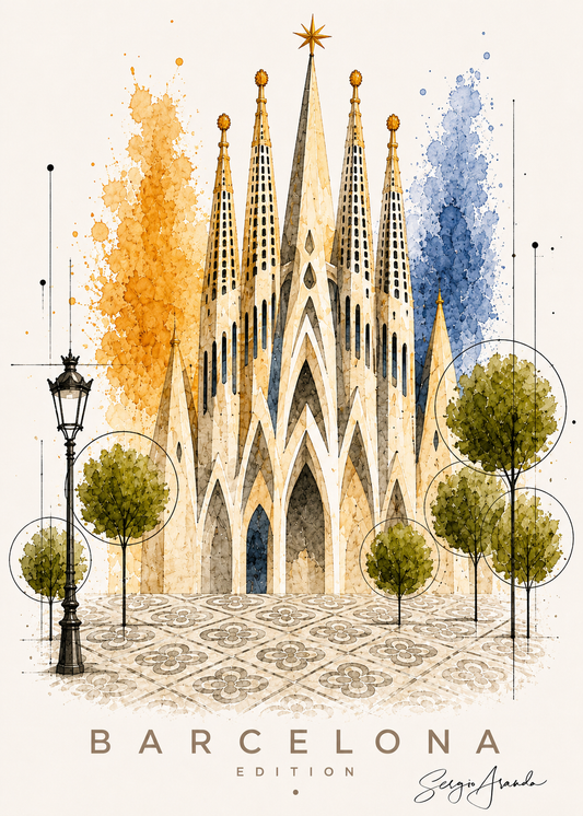 Original Barcelona Sagrada Familia Art | Hand-Pulled Fine Art Serigraph 56x78cm by Sergio Aranda