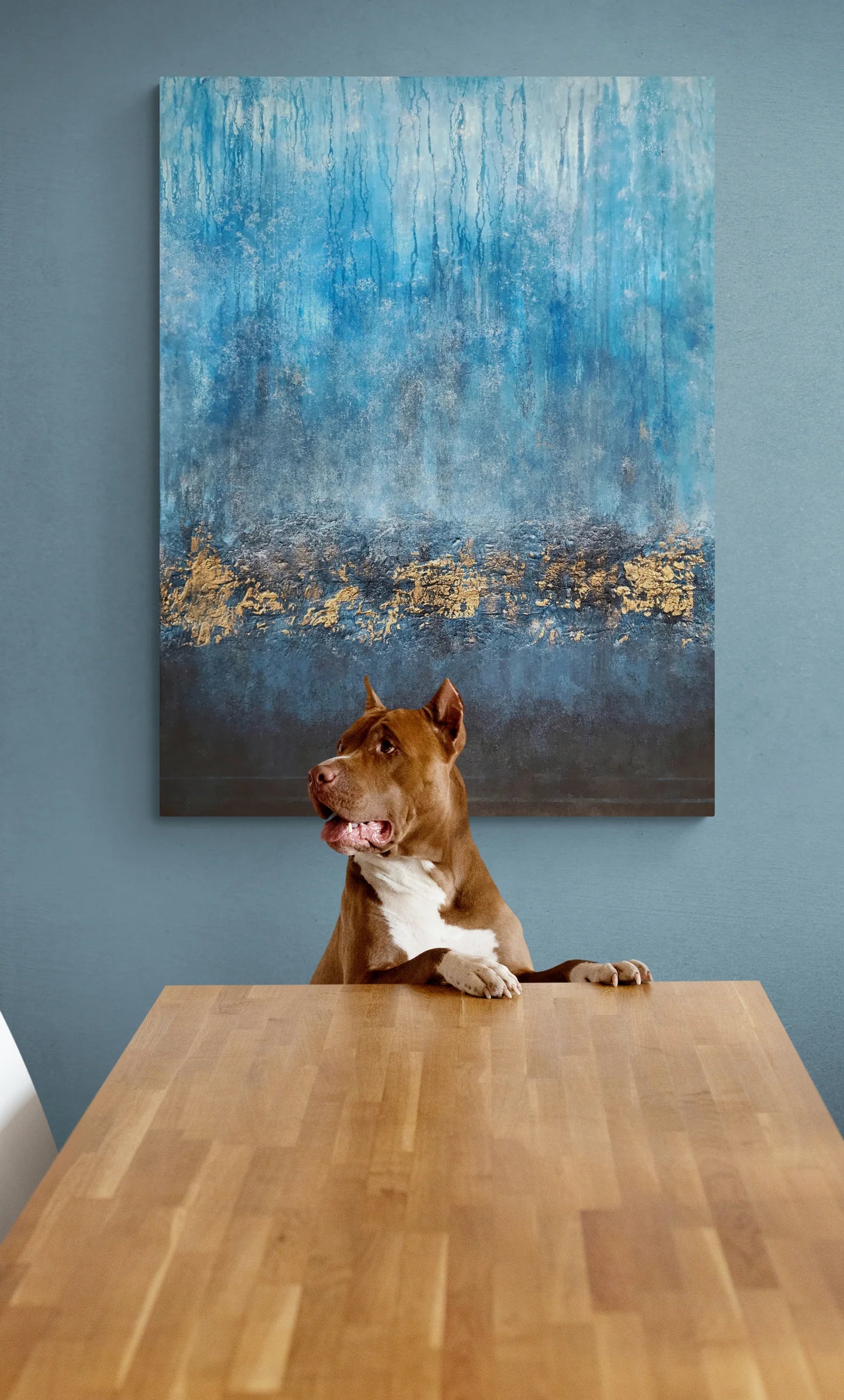 Le Ciel | Original Blue & Gold Abstract Painting | Textured Mixed Media on Canvas | 90 x 60 cm