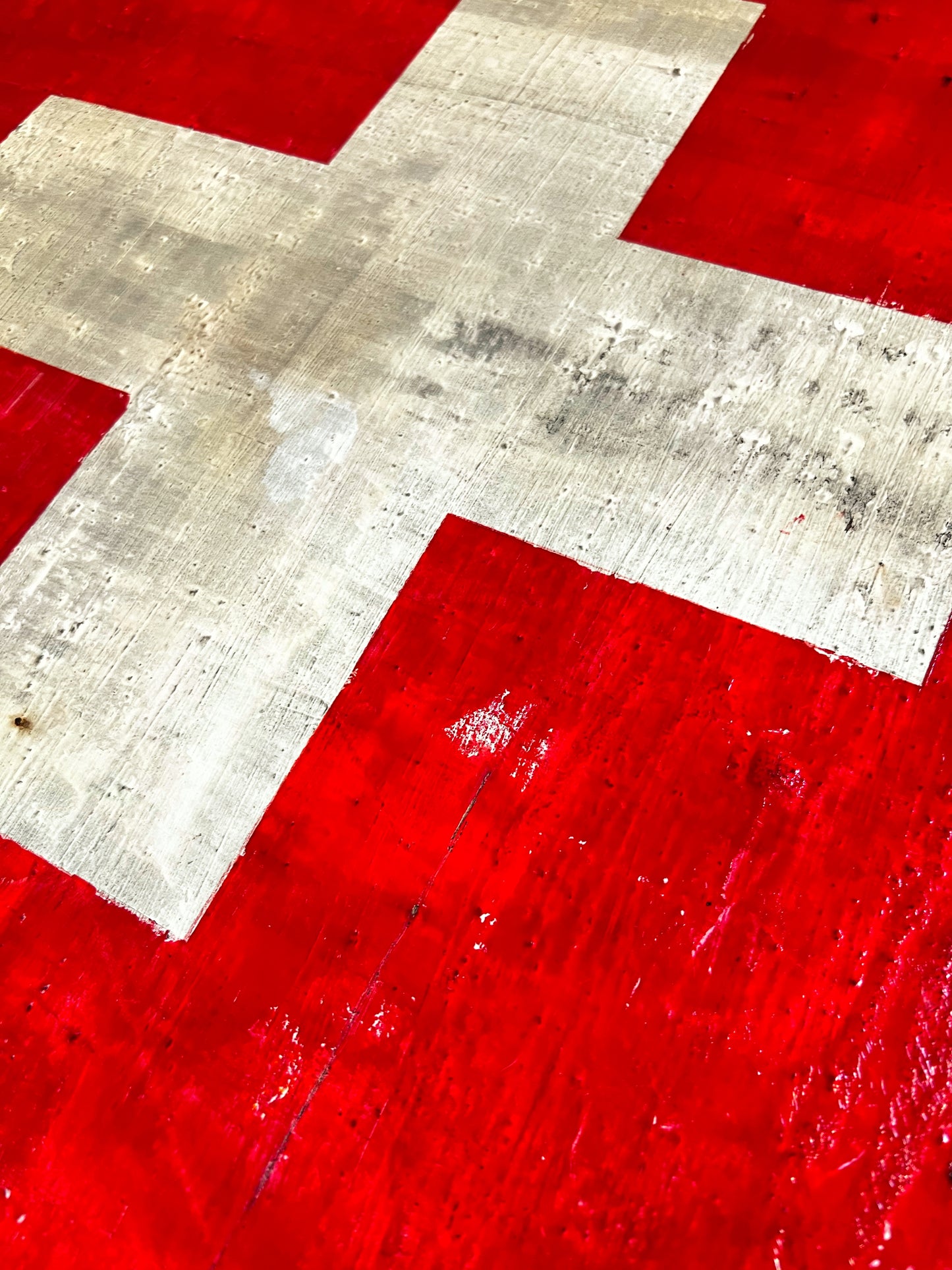 Rumantsch – Original Swiss Flag Textured Painting | 20x20” Mixed Media