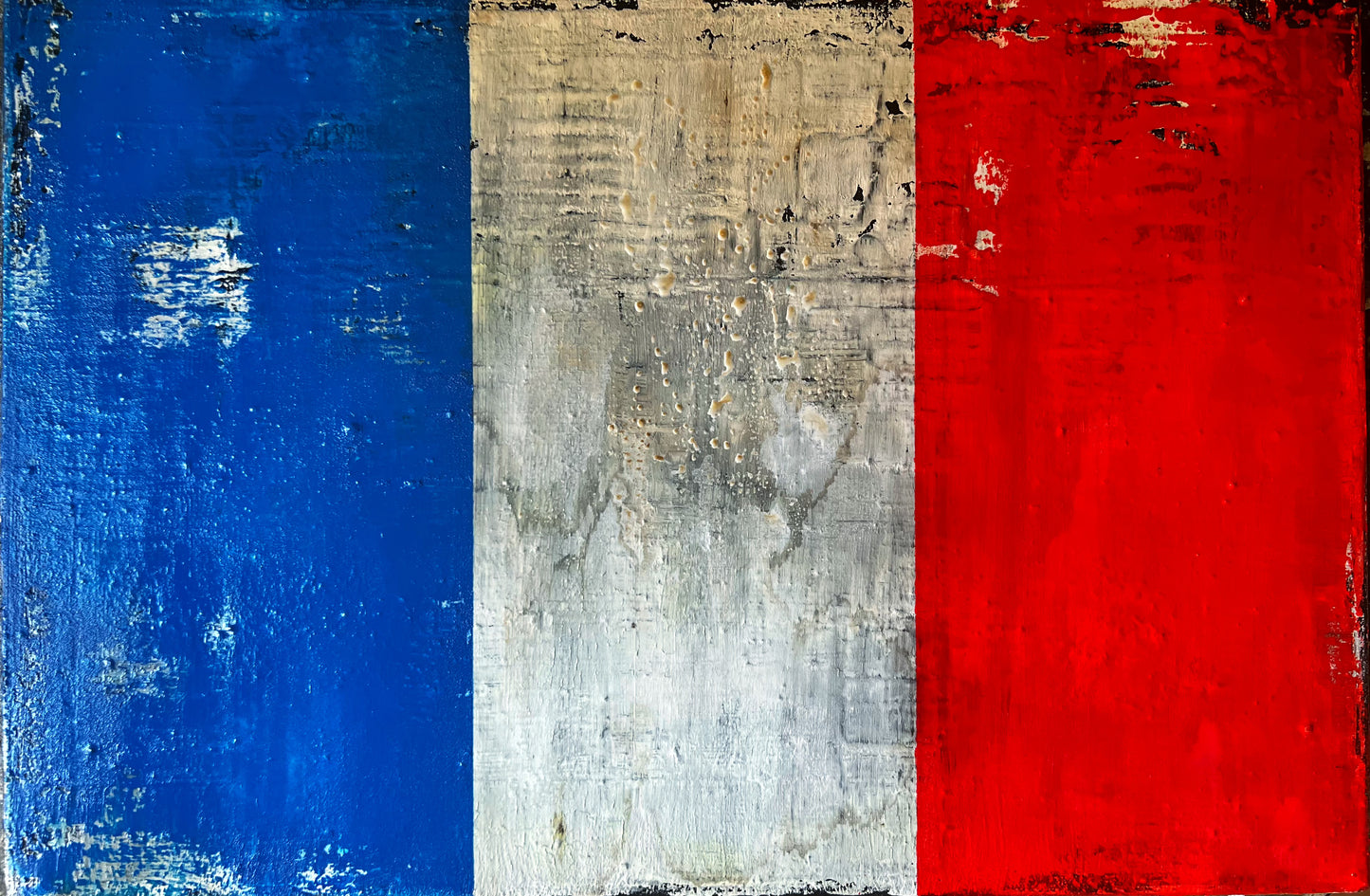 Mémoire de France – Original French Flag Textured Mixed Media Painting | 23.6" x 15.7" | 60 cm x 40 cm