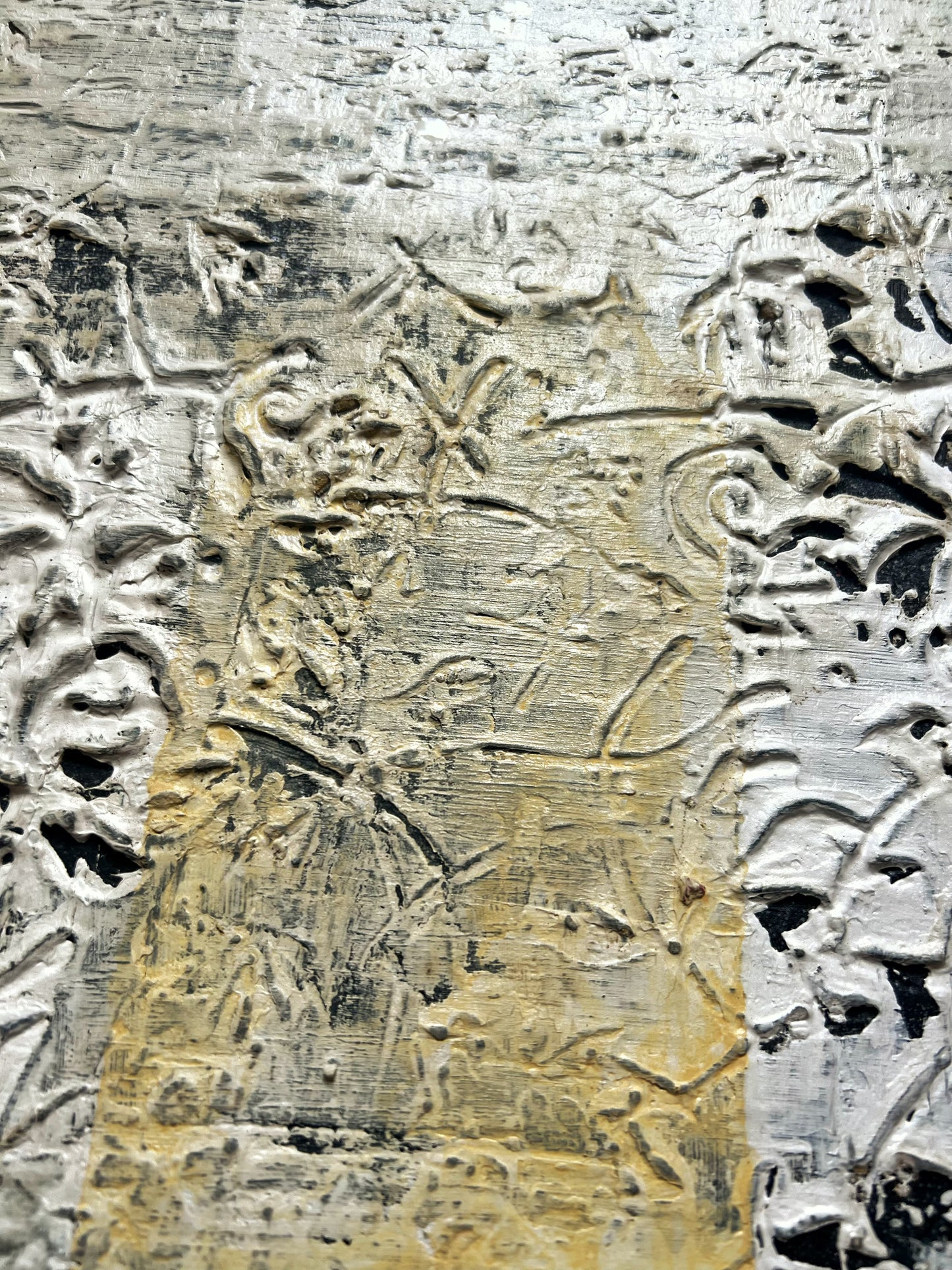 Architectural Memory - Original Black &amp; White Textured Mixed Media Painting - 23.6" × 19.7"