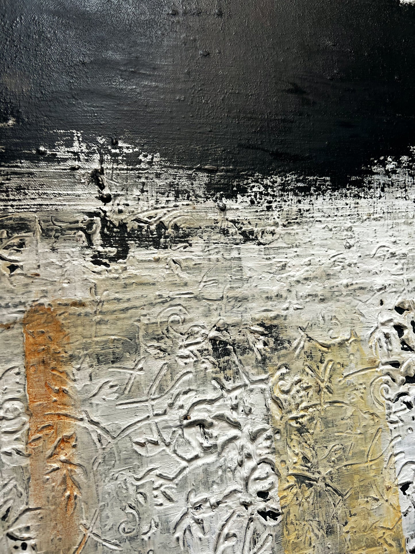 Architectural Memory - Original Black &amp; White Textured Mixed Media Painting - 23.6" × 19.7"