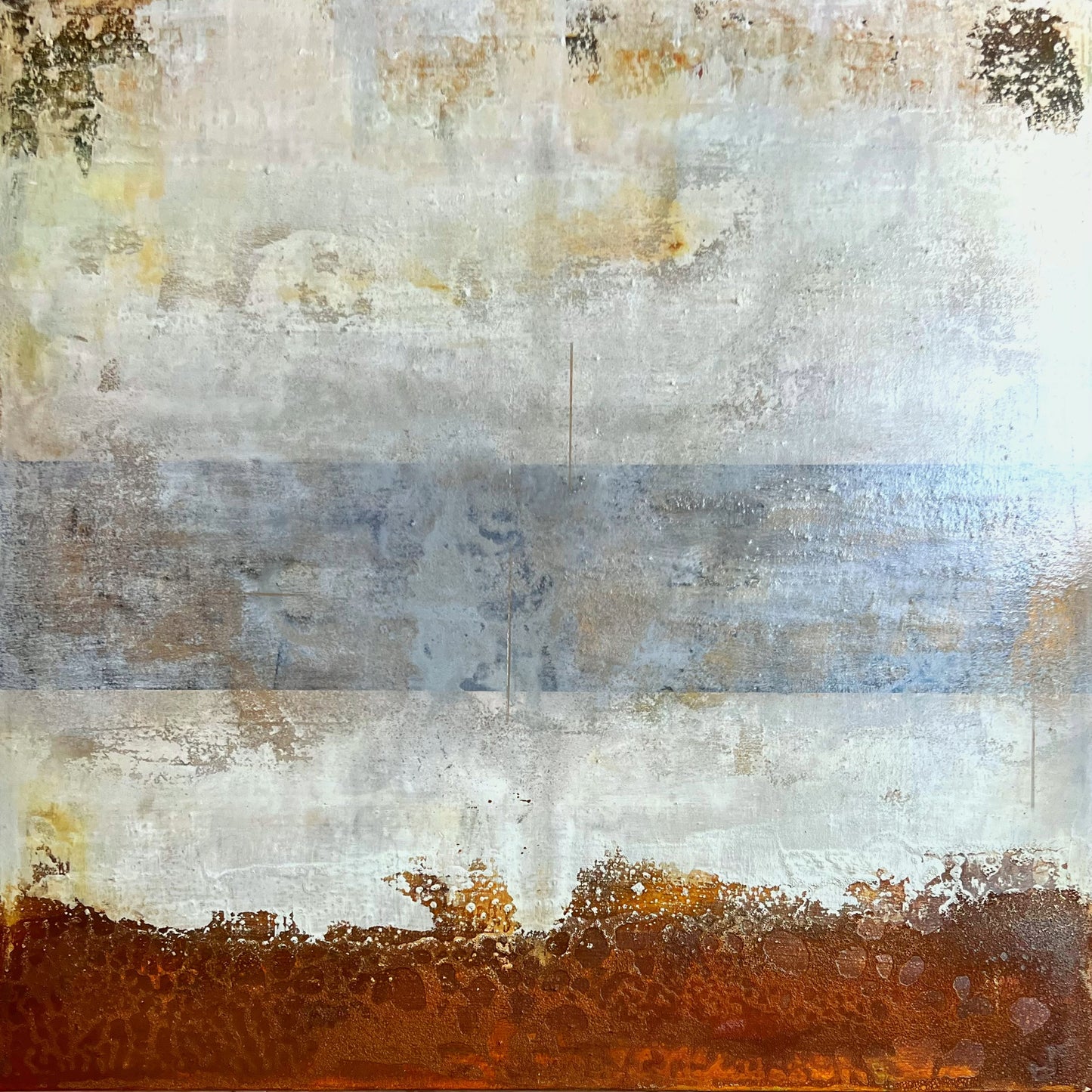 Rust Horizon – Contemporary Textured Abstract Painting with Oxidation Effects | 31.5 x 31.5 Inche