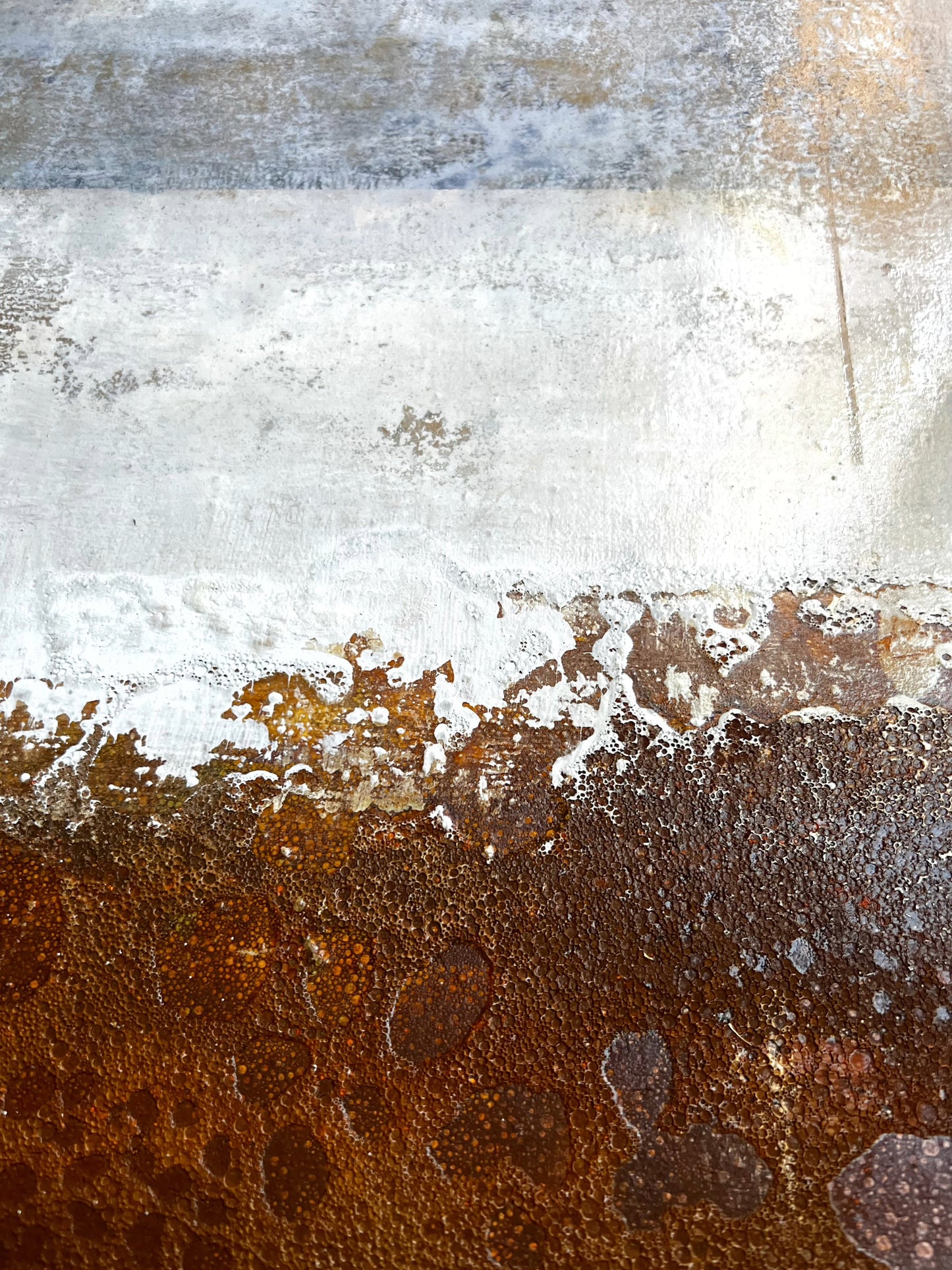 Rust Horizon – Contemporary Textured Abstract Painting with Oxidation Effects | 31.5 x 31.5 Inche