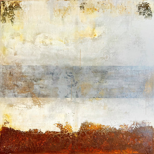 Rust Horizon – Contemporary Textured Abstract Painting with Oxidation Effects | 31.5 x 31.5 Inche