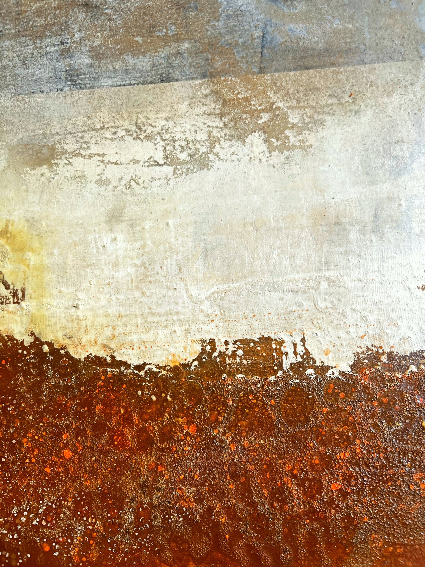 Rust Horizon – Contemporary Textured Abstract Painting with Oxidation Effects | 31.5 x 31.5 Inche