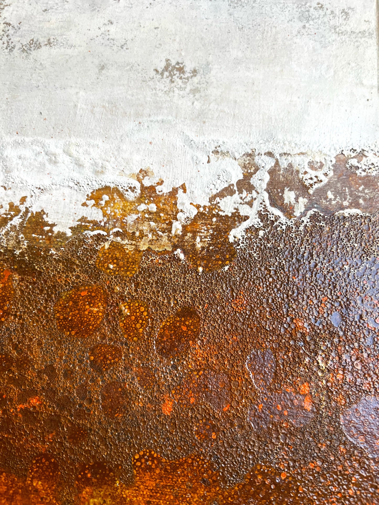 Rust Horizon – Contemporary Textured Abstract Painting with Oxidation Effects | 31.5 x 31.5 Inche