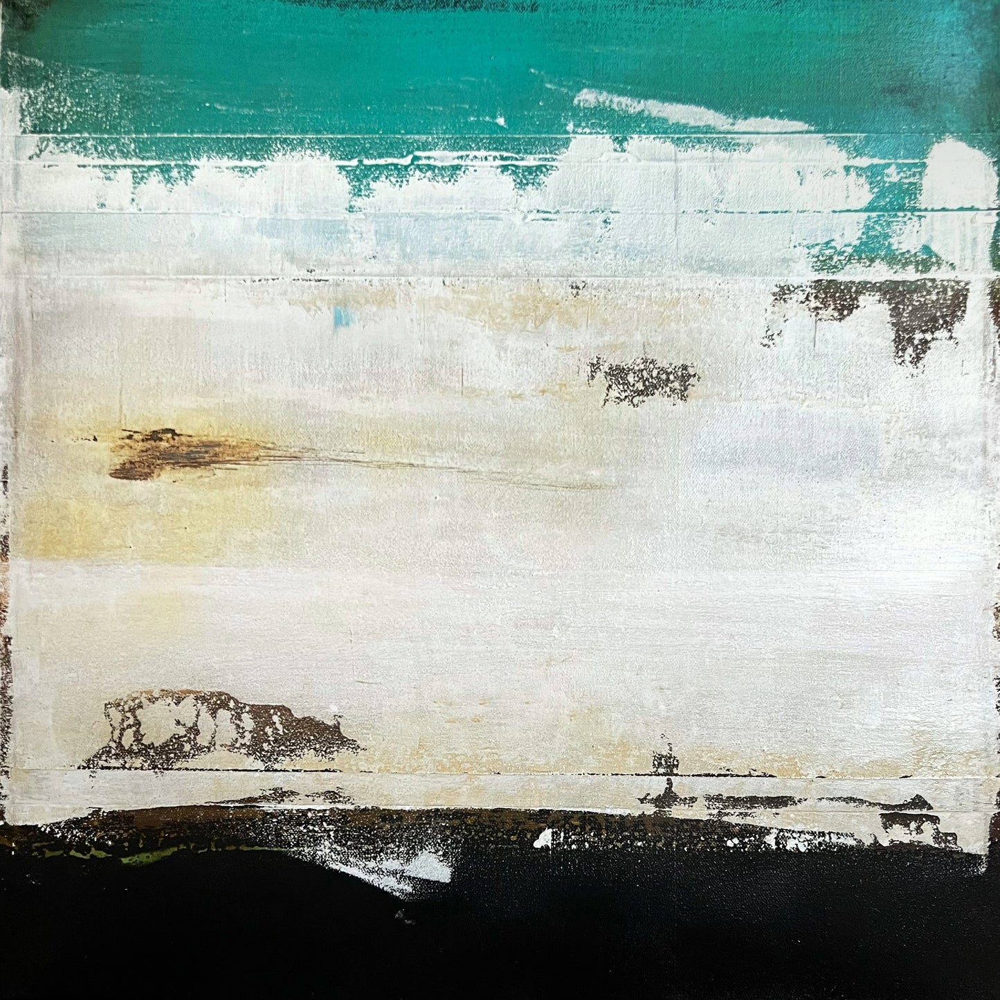 Still Horizon | Original Minimalist Abstract Painting 20" x 20" | Contemporary Mixed Media Art on Canvas