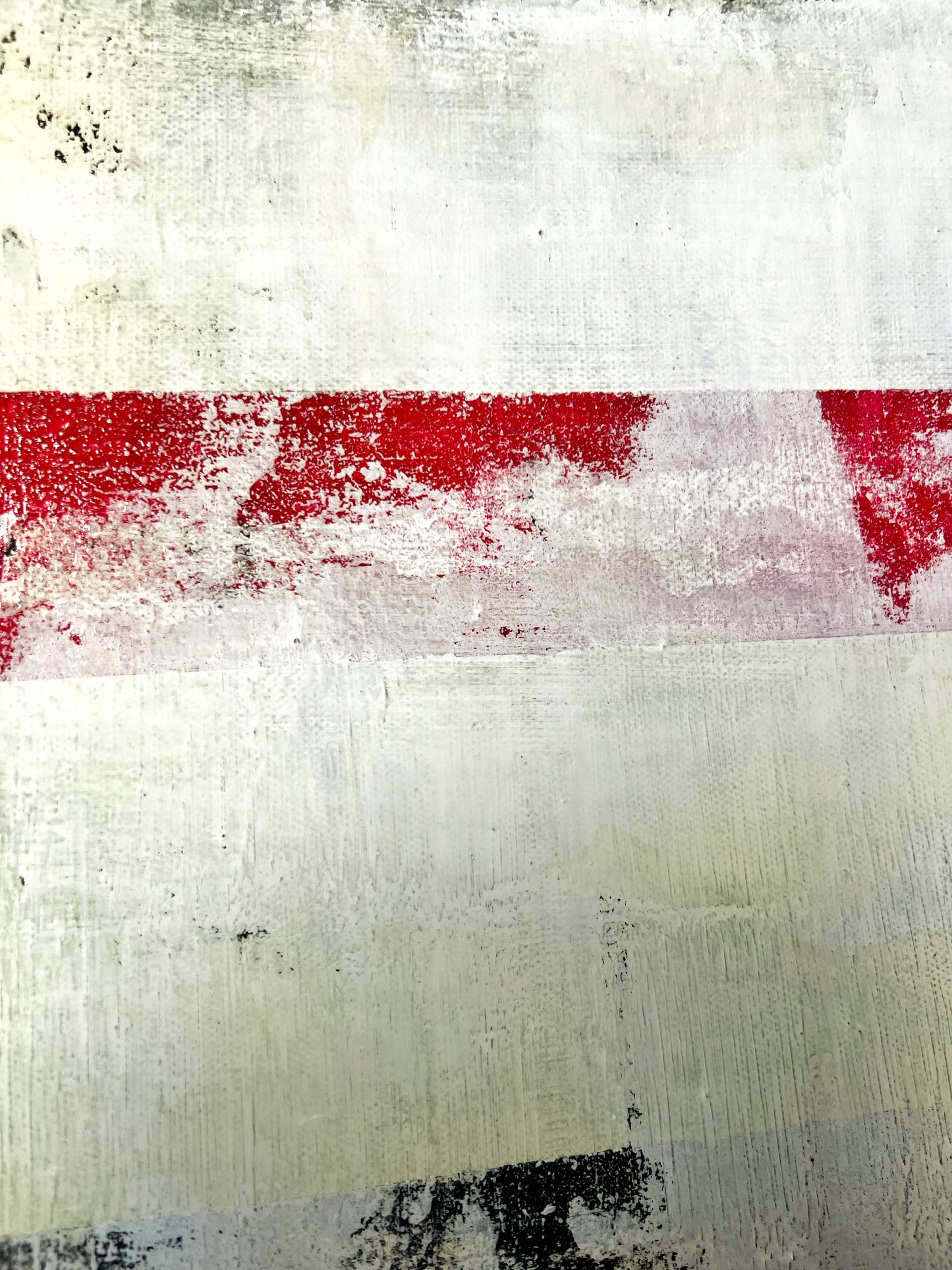 Hidden Memory Line | Minimalist Black White and Red Abstract Painting | Original Mixed Media on Canvas | 24x20"