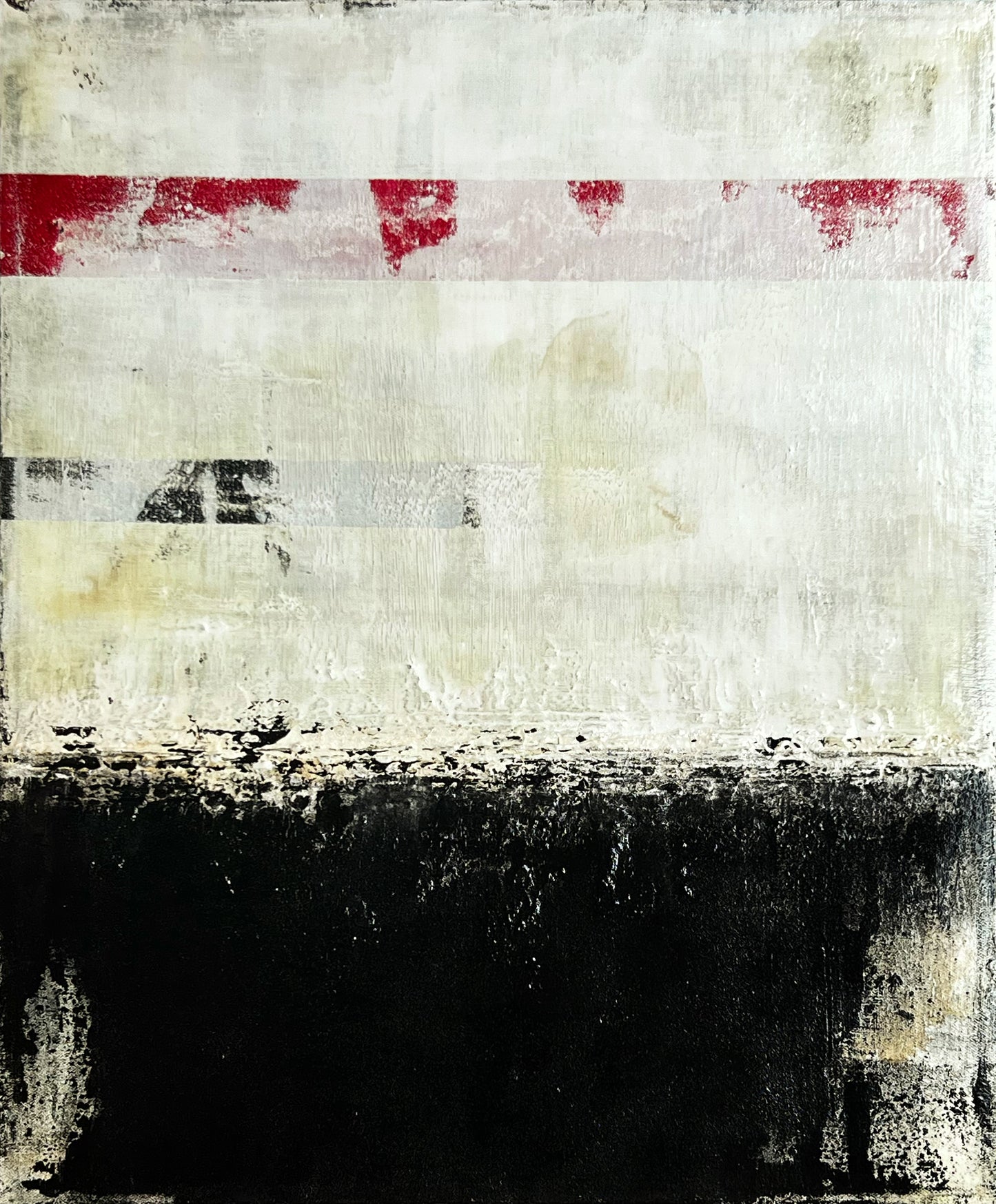 Hidden Memory Line | Minimalist Black White and Red Abstract Painting | Original Mixed Media on Canvas | 24x20"