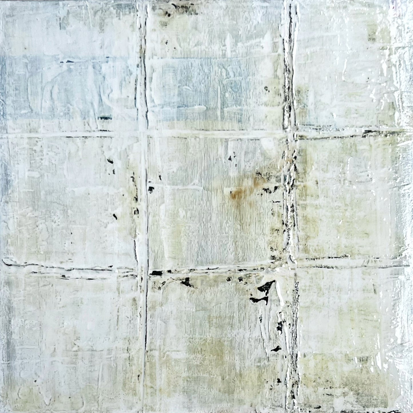 Silent Grid | Minimalist White Textured Abstract Painting | Original Mixed Media on Canvas 16x16"
