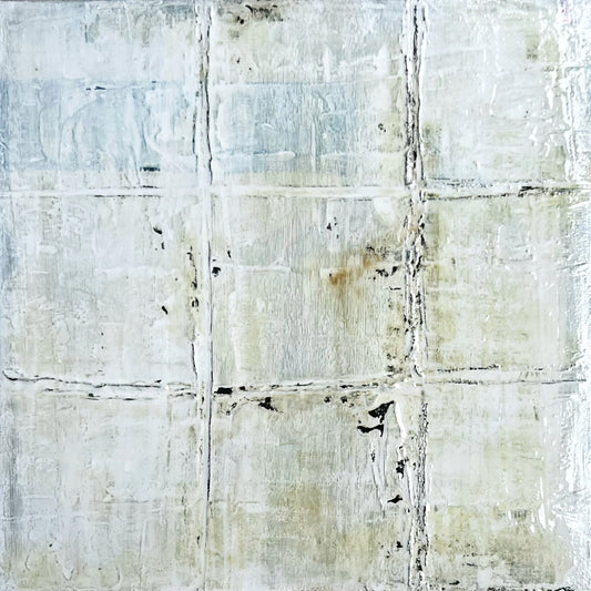 Silent Grid | Minimalist White Textured Abstract Painting | Original Mixed Media on Canvas 16x16"