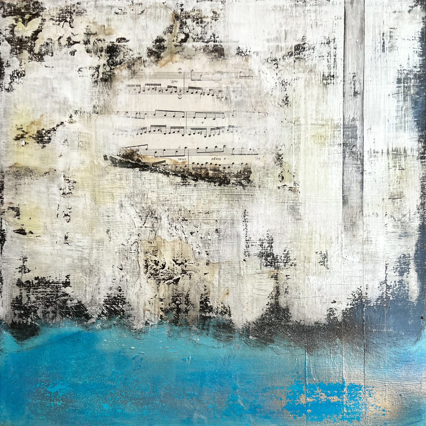 Vestiges of a Song | Original Mixed Media Collage Painting | 20 × 20 in Canvas | Contemporary Abstract Art