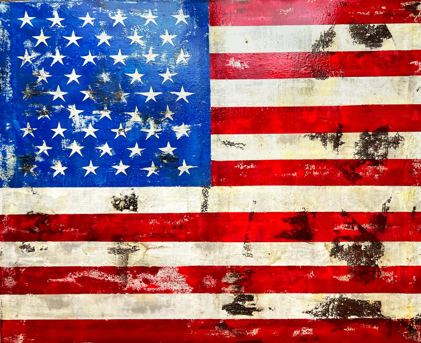 Time-Worn Freedom | Original Mixed Media American Flag Painting | 39.4 × 31.9 in Canvas | Contemporary Weathered Art