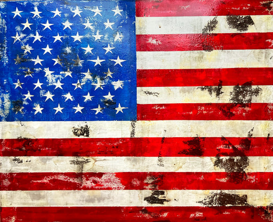 Time-Worn Freedom | Original Mixed Media American Flag Painting | 39.4 × 31.9 in Canvas | Contemporary Weathered Art