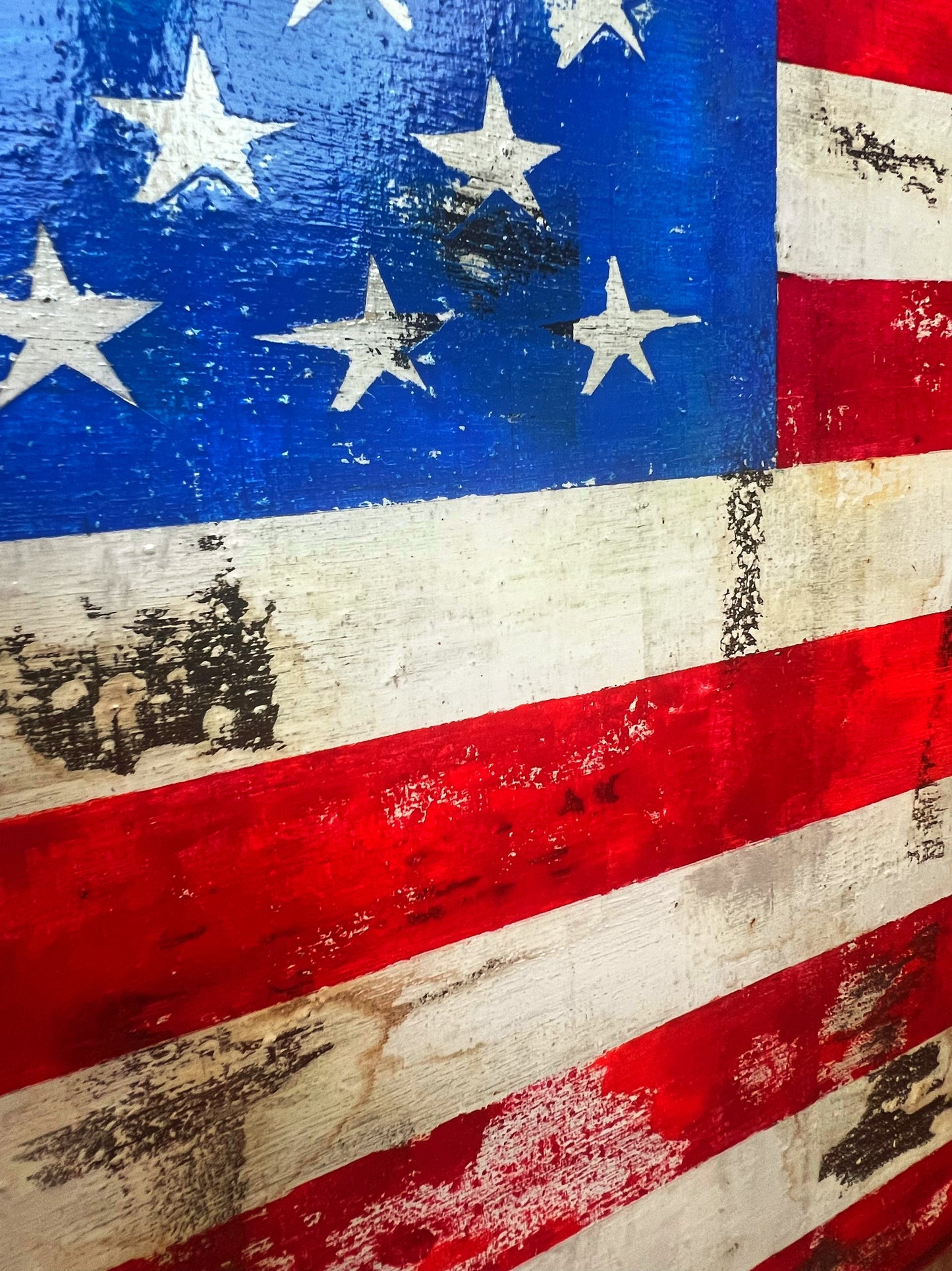 Time-Worn Freedom | Original Mixed Media American Flag Painting | 39.4 × 31.9 in Canvas | Contemporary Weathered Art