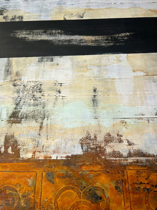 Metropolis – Large Barcelona Panot Textured Painting | 32x24” Mixed Media