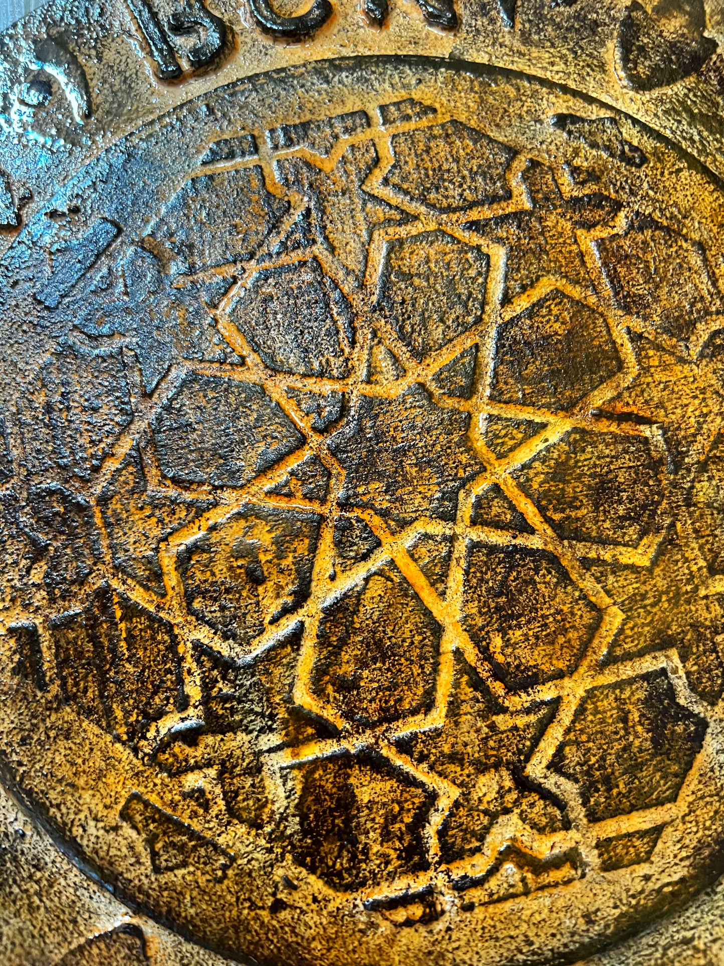 Barcelona Iron Rosette II | Original 3D Relief Wall Sculpture | Architectural Mixed Media on Round Canvas | 11.8 in