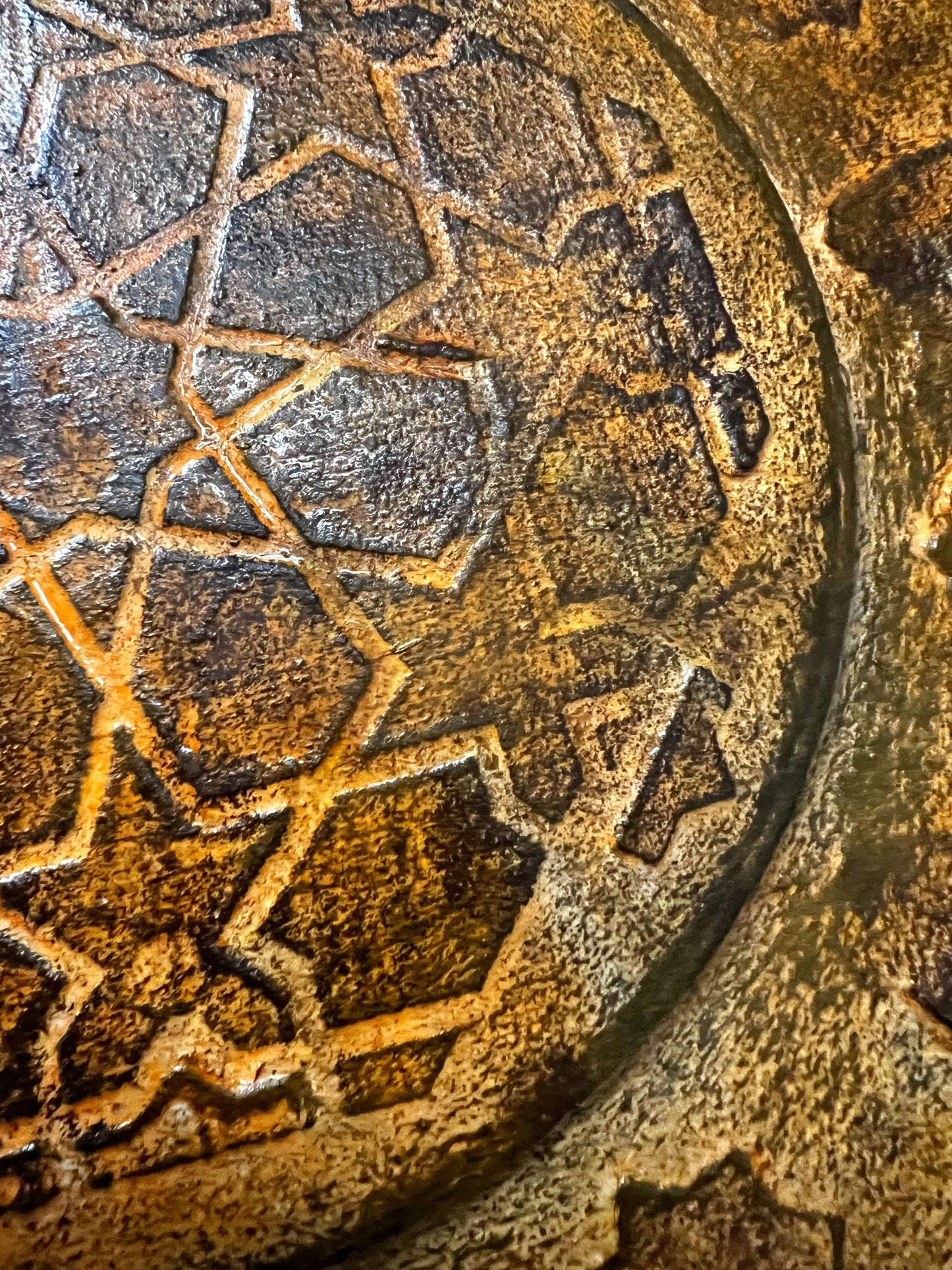 Barcelona Iron Rosette II | Original 3D Relief Wall Sculpture | Architectural Mixed Media on Round Canvas | 11.8 in
