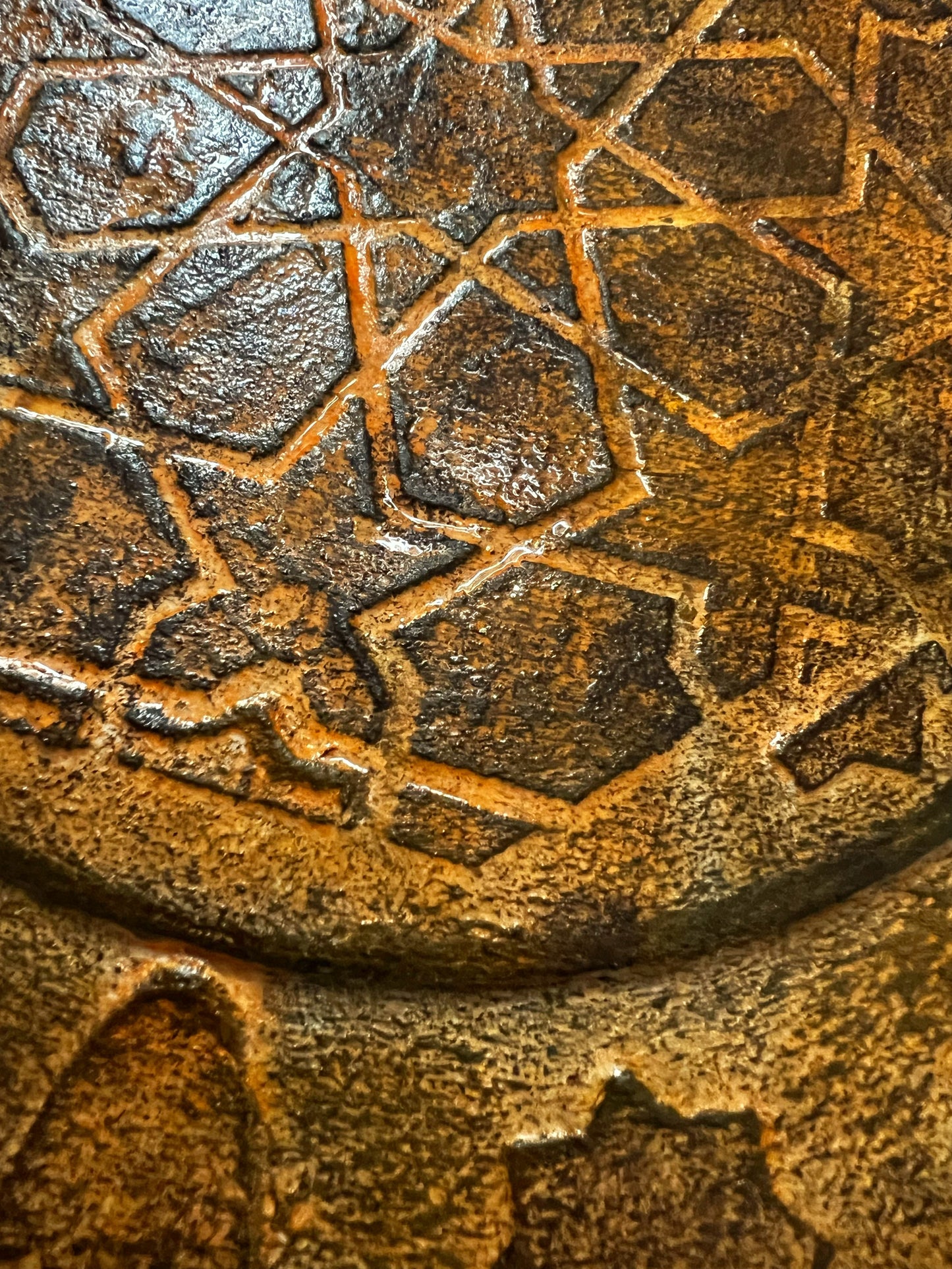 Barcelona Iron Rosette II | Original 3D Relief Wall Sculpture | Architectural Mixed Media on Round Canvas | 11.8 in