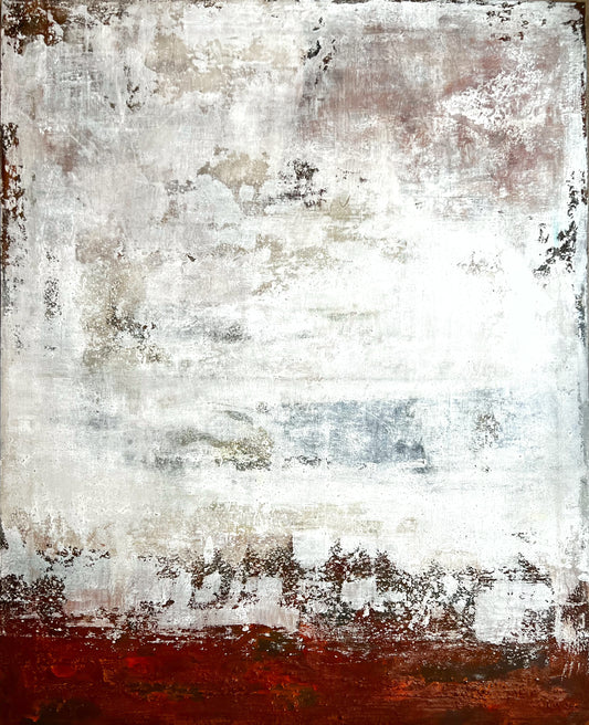 Rust & Silence - Original Minimalist Mixed Media Painting on Canvas, 40x32 inches