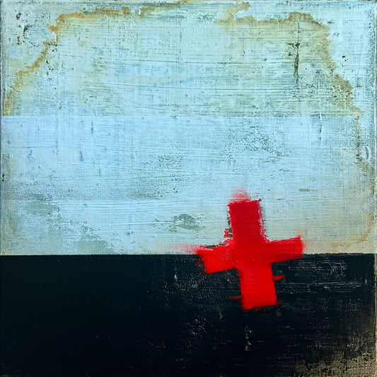 Suspended Red – Original Heavy Minimalist Textured Painting | 12x12"