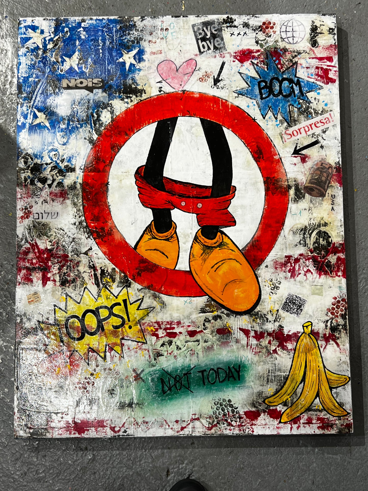 Not Today | Original Neo Pop Art Painting on Wood Panel | Sergio Aranda