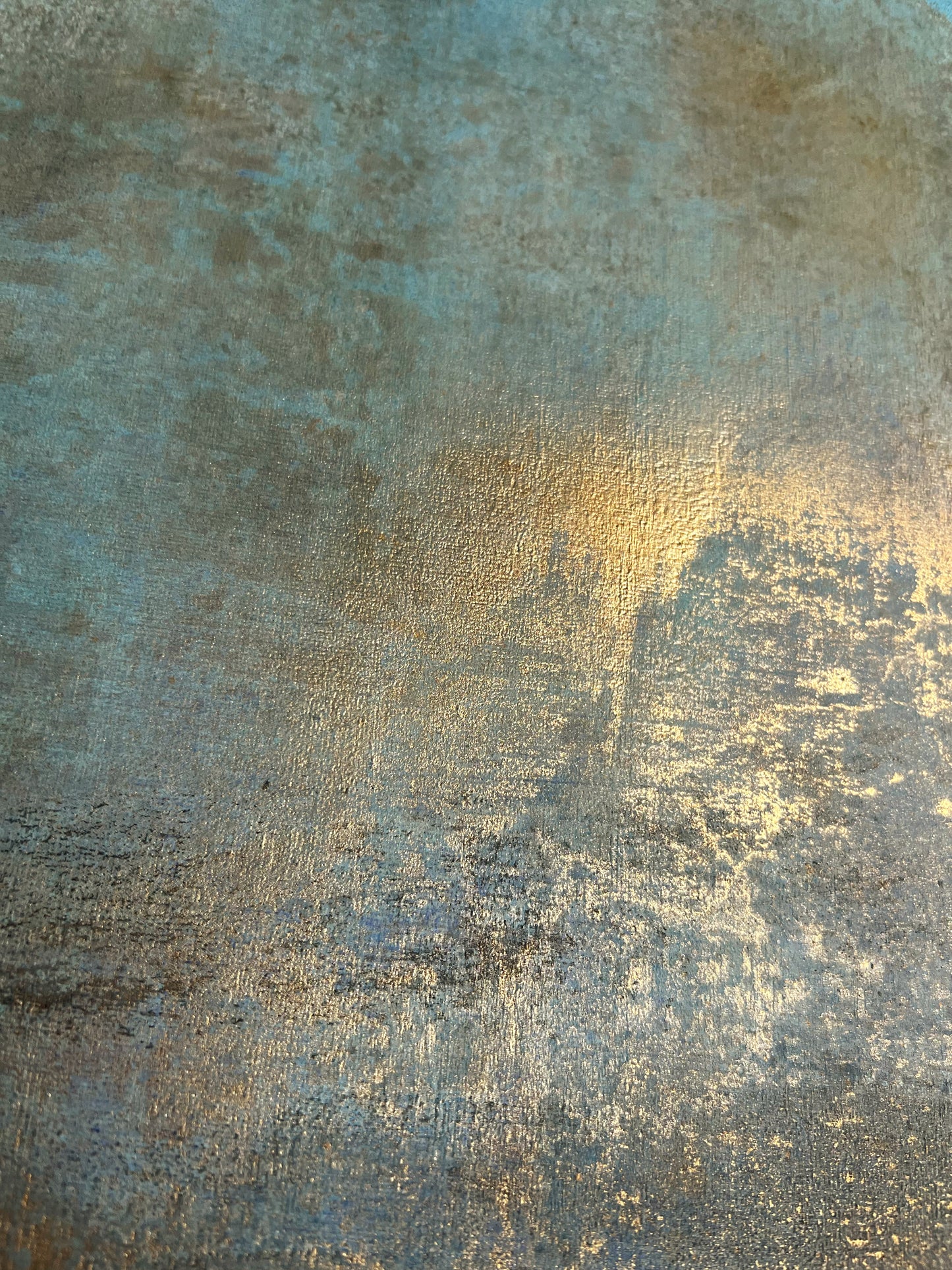 ECHOES OF THE HORIZON | Blue & Gold Textured Abstract Painting – Sergio Aranda