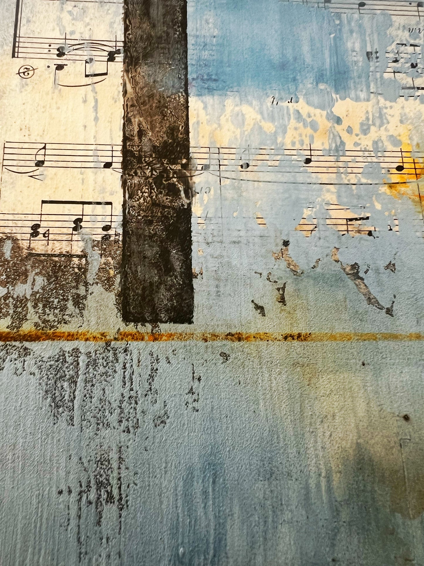 ECHOES OF A FORGOTTEN MELODY | Original Geometric Abstract Painting with Vintage Music Sheet Collage