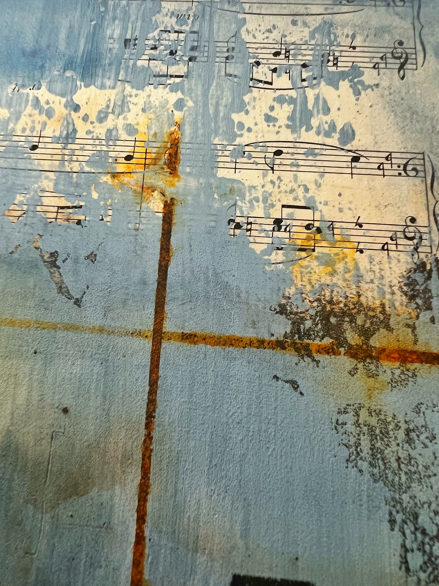 ECHOES OF A FORGOTTEN MELODY | Original Geometric Abstract Painting with Vintage Music Sheet Collage