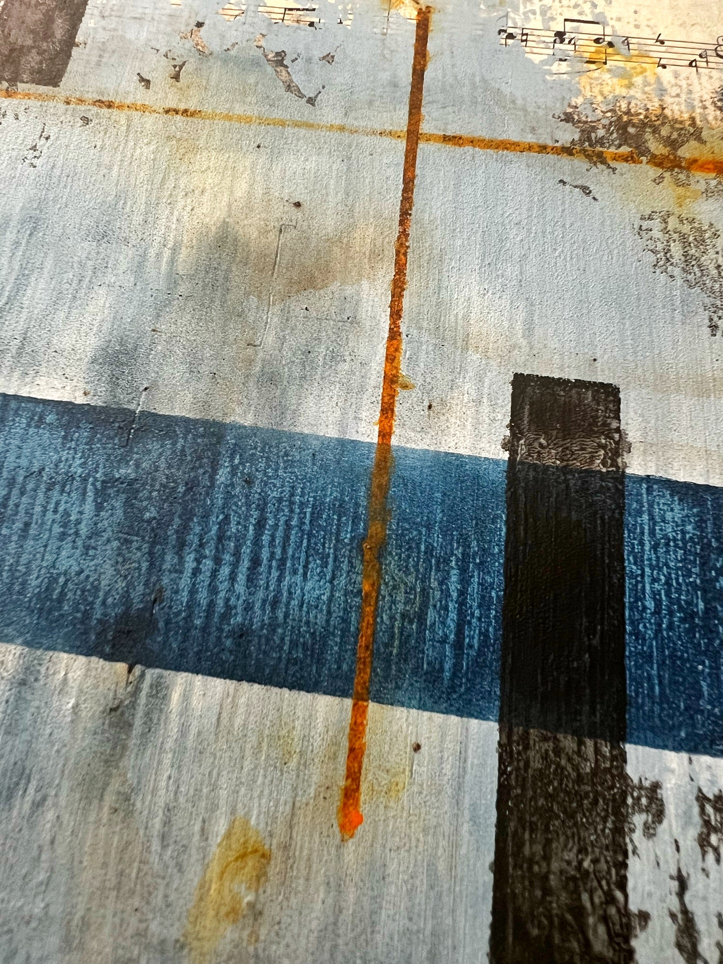 ECHOES OF A FORGOTTEN MELODY | Original Geometric Abstract Painting with Vintage Music Sheet Collage