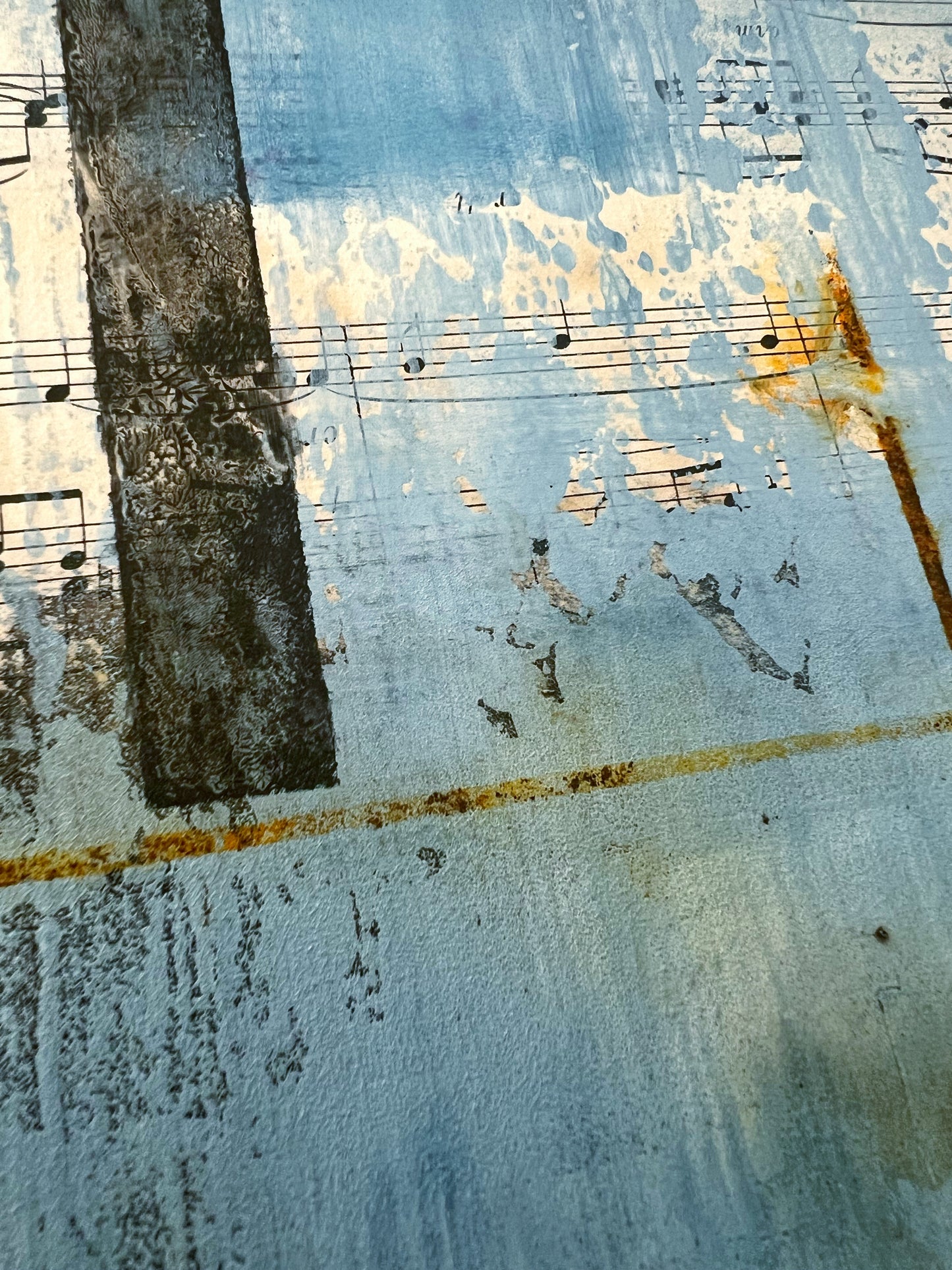 ECHOES OF A FORGOTTEN MELODY | Original Geometric Abstract Painting with Vintage Music Sheet Collage