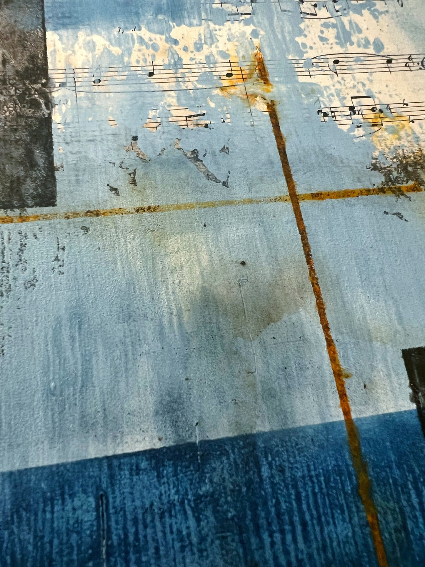 ECHOES OF A FORGOTTEN MELODY | Original Geometric Abstract Painting with Vintage Music Sheet Collage