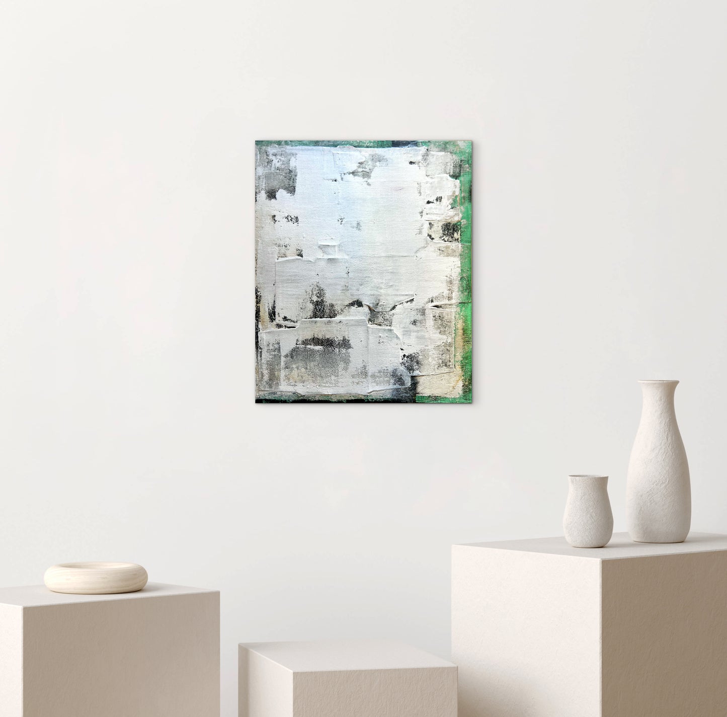 Green as Origin – Original Olive Green Minimalist Textured Painting | 18x15" Deep Profile