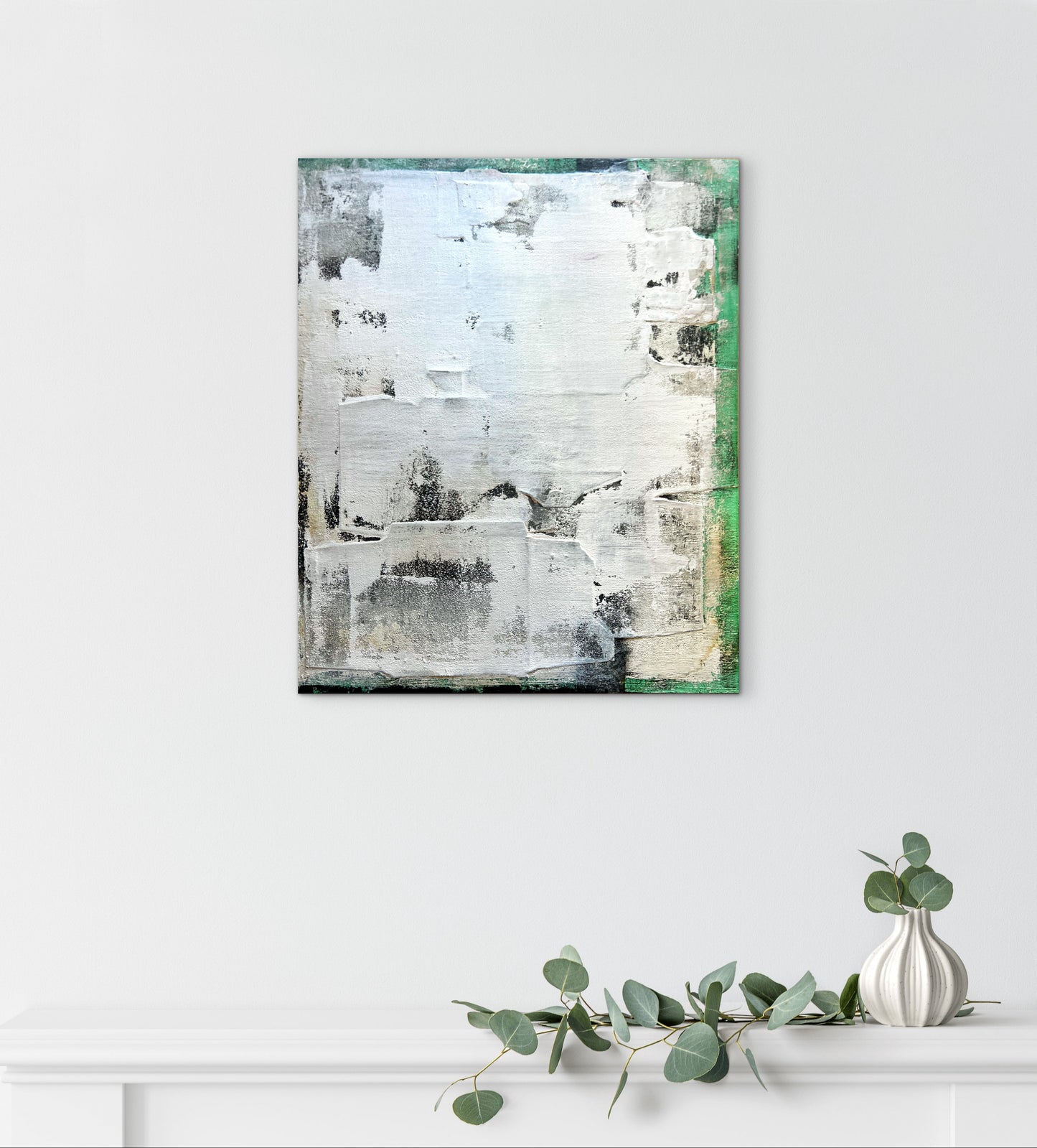 Green as Origin – Original Olive Green Minimalist Textured Painting | 18x15" Deep Profile
