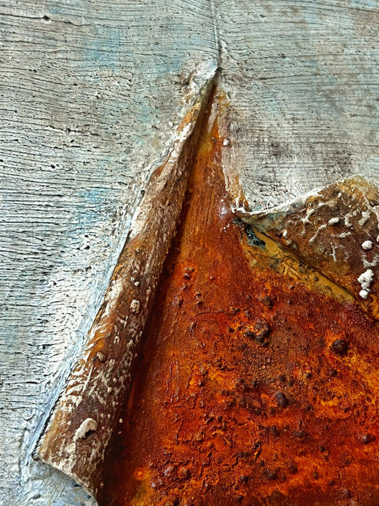 BCN Wall Serie III – Original Paper Collage Industrial Rust Painting | 16x16"