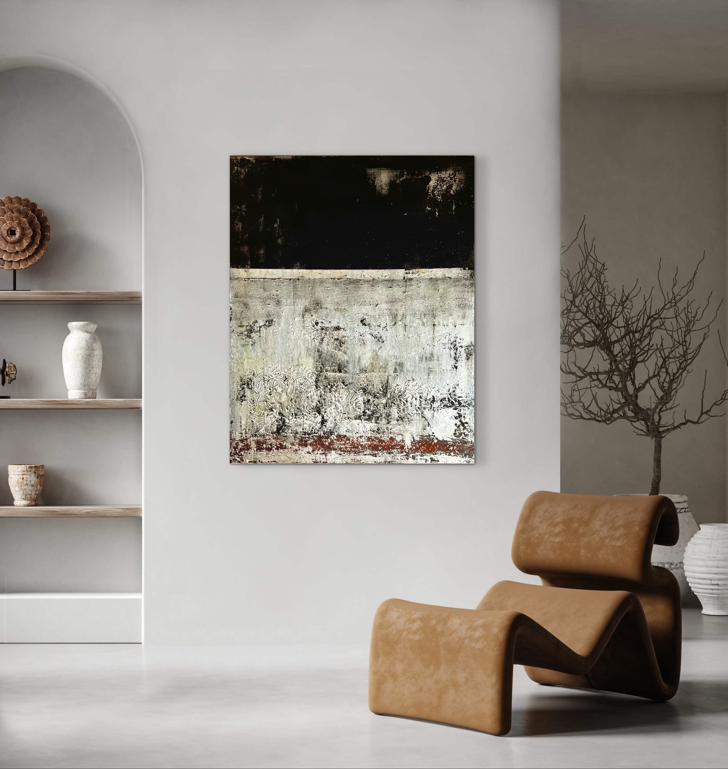 Record Trencat – Large Barcelona Modernism Architectural Textured Painting | 40x32”