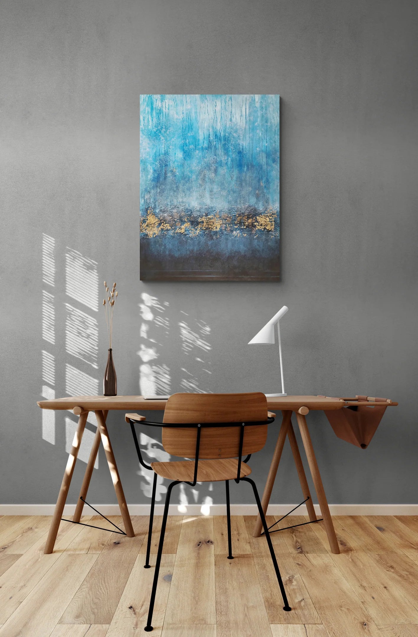 Le Ciel | Original Blue & Gold Abstract Painting | Textured Mixed Media on Canvas | 90 x 60 cm