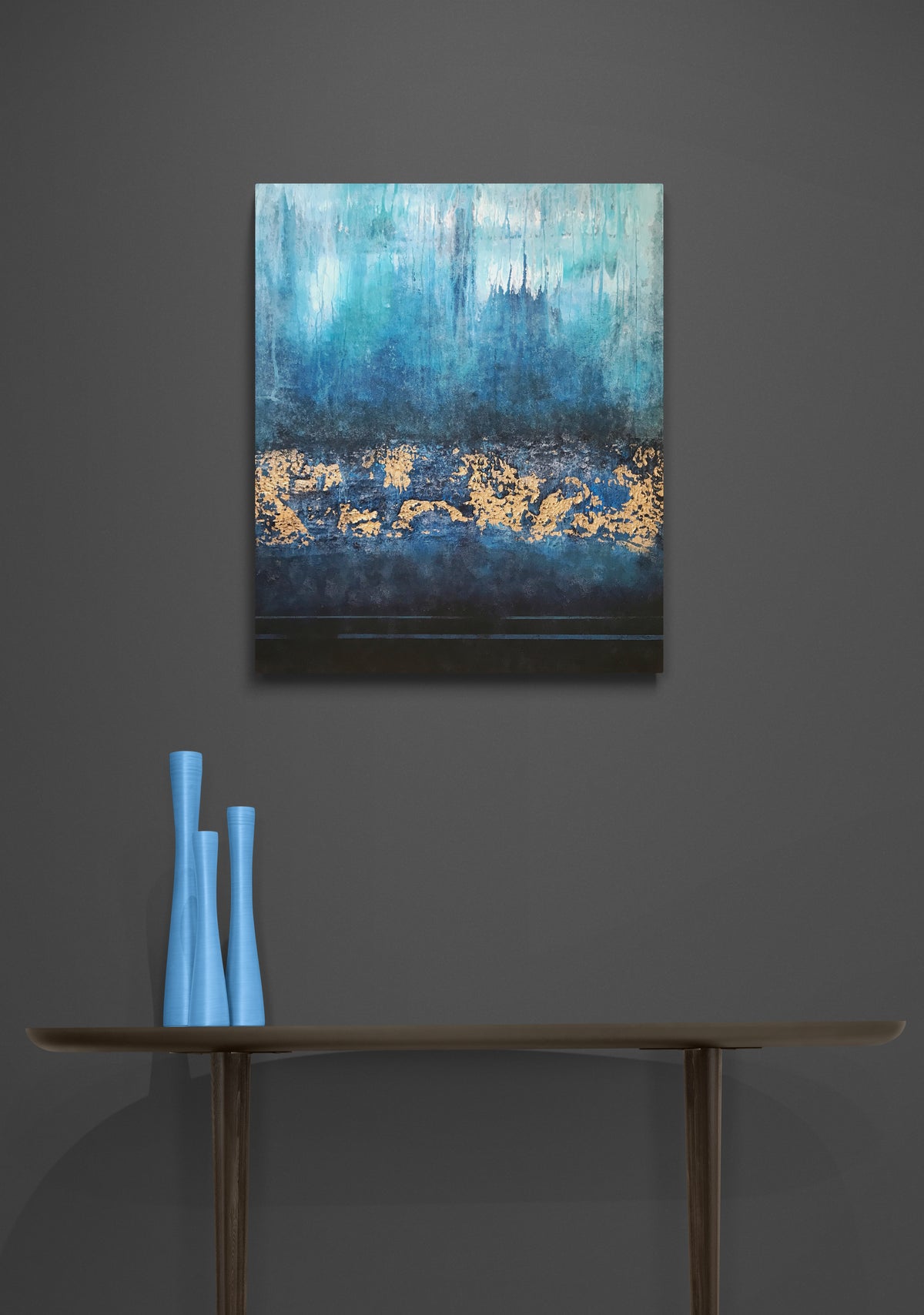Submerged Strata | Blue & Gold Abstract Painting | Sergio Aranda