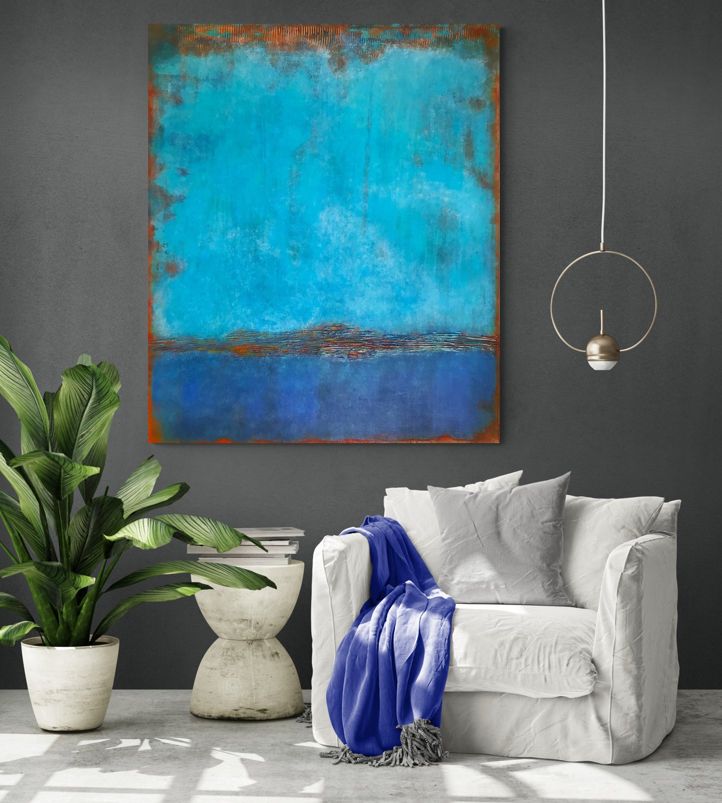 Turquoise Horizon Abstract Painting | Original Blue Textured Canvas Art 120x100 cm