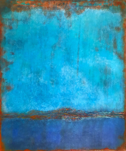 Turquoise Horizon Abstract Painting | Original Blue Textured Canvas Art 120x100 cm